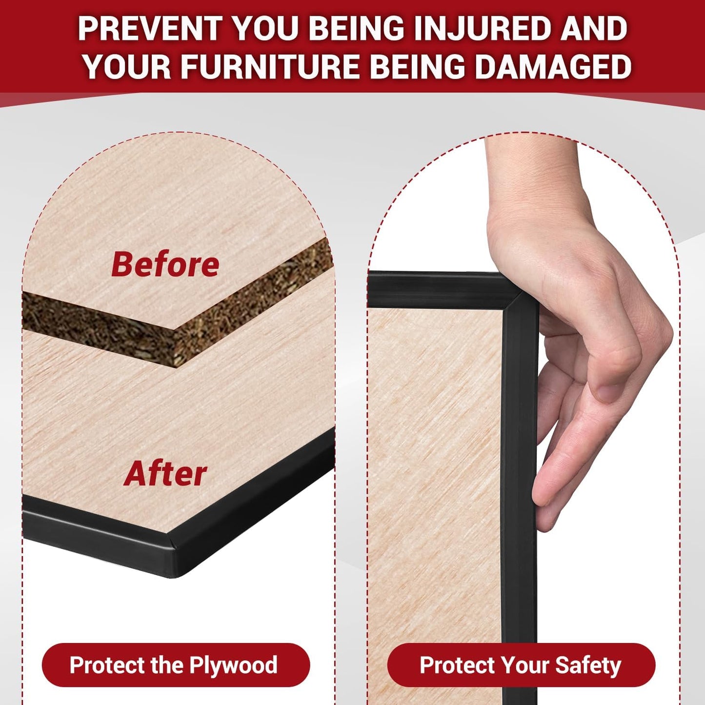 Slimline Cabinet Door Edge Protector, 3/4" Self Adhesive Peel and Stick Rubber Edge Guards, Flexible U Shaped Strips for Kitchen & Garbage Drawer Fronts, Edge Trims for Desks and Shelfves, Black, 10Ft