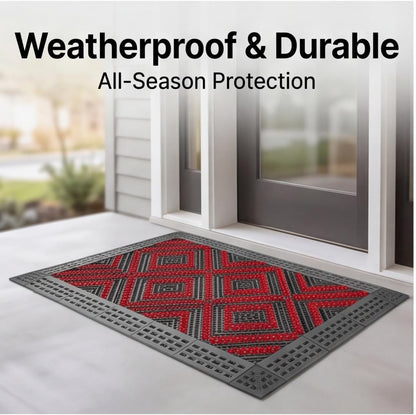 Heavy Duty Outdoor Boot Scraper Mat, 29.5" x 17.5" | Mud & Snow Doormat with Stiff Nylon Bristles, Modular Interlocking Shoe Cleaner for Garden 1.37" Thick