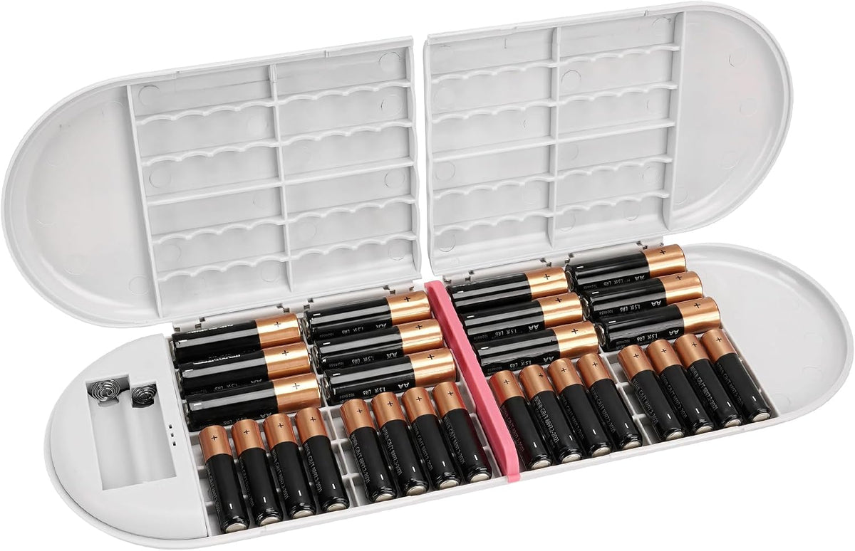 Linkidea Battery Storage Case with Electric Quantity Detection, Portable Battery Organizer Holder Box for 12 AA, 12 AAA, Button Batteries (Grey, No Batteries Included)