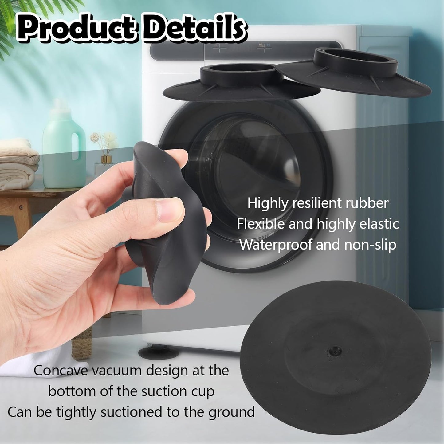 LELE LIFE 8Pcs Suction Cup Anti Vibration Pads for Washing Machine, Rubber Washer Dryer Anti Vibration Mat, Washing Machine Support Foot Pedestal, Stop Vibrating & Noise