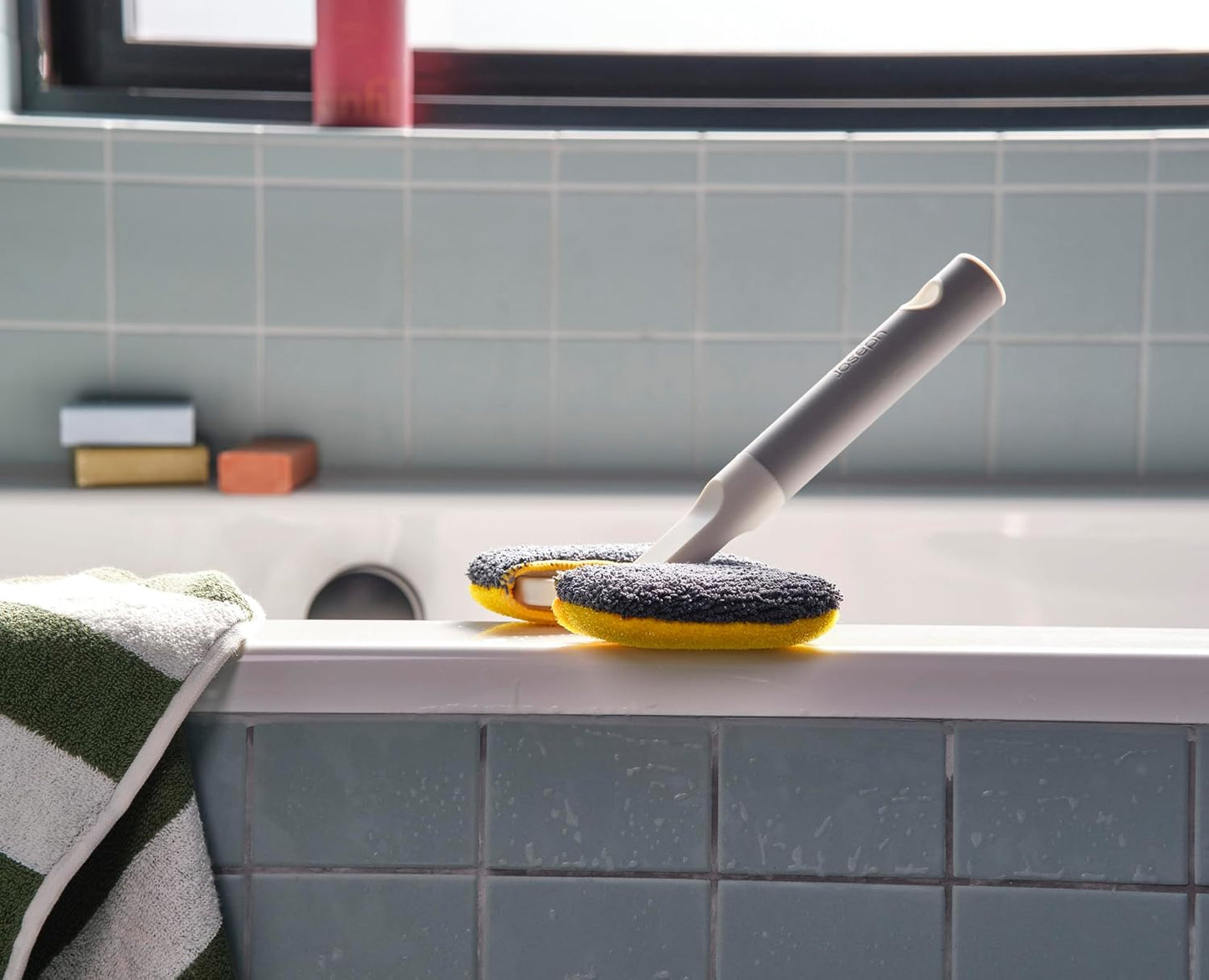 Joseph Joseph CleanTech 2-in-1 Tile and Tub Scrubber and Grout Cleaning Brush with V-Shaped Bristles