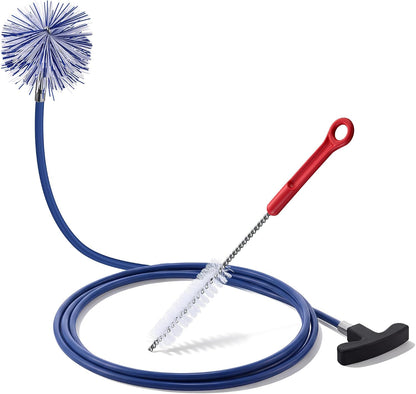Dreyoo Pellet Stove Cleaning Brush Kit, 20 FT Flexible Steel Rod with 3" Brush Head, T Handle, Multi Purpose Flue Detail Cleaner, Nylon Stove Flue Pipe Kit for Pellet Furnace Exhaust Pipes