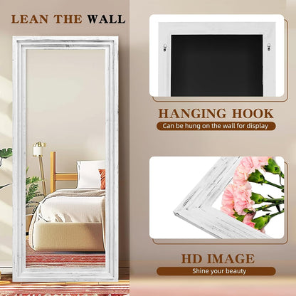 Full Length Mirror 65"x22" with Stand Solid Wood Frame Floor Large Mirror for Living Room, Bedroom Hanging Standing or Leaning Wall-Mounted, New Black