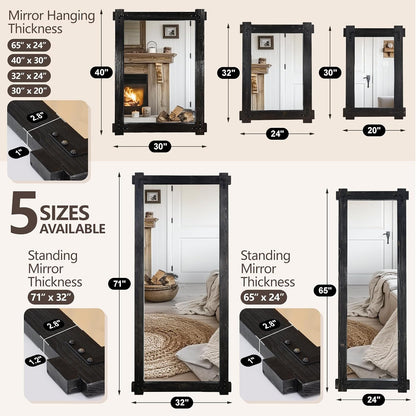 65x24 Inch Full Length Mirror, Pine Frame Full Body Standing Mirror with Metal Decorative, Black