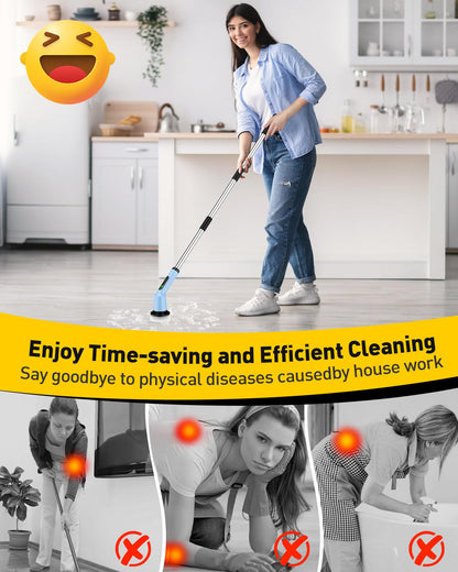 Shower Scrubber with Long Handle, Shower Cleaner Brush with 8 Floor Machine Pads, Cordless Electric Spin Scrubber for Cleaning with 2 Speed, Cleaning Supplies for Bathroom Bathtub Kitchen Floor Tile