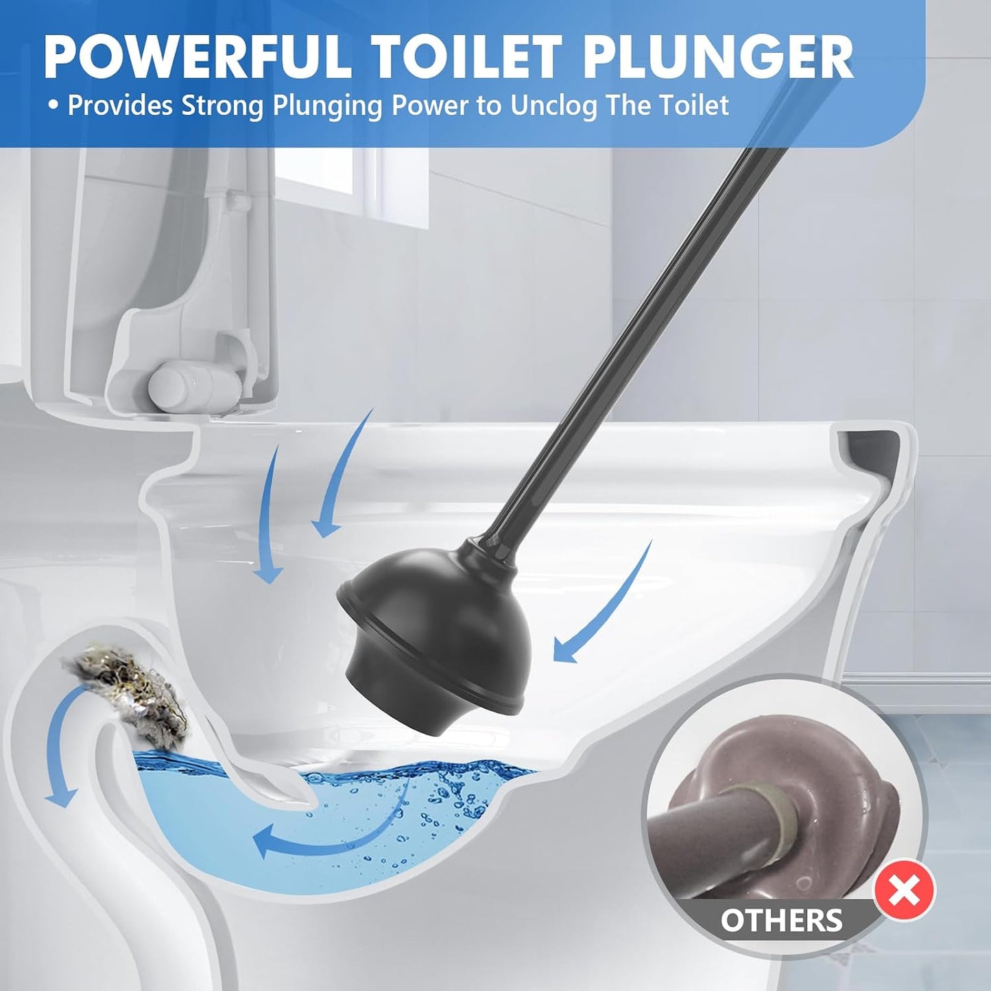 LOVLOY Toilet Plunger and Brush with Holder, Bowl Brush and Heavy Duty Toilet Plunger Set with Ventilated Holder, 2-in-1 Toilet Brush and Plunger Combo for 5.3-inch Toilet Drain New Pack (White, 1)