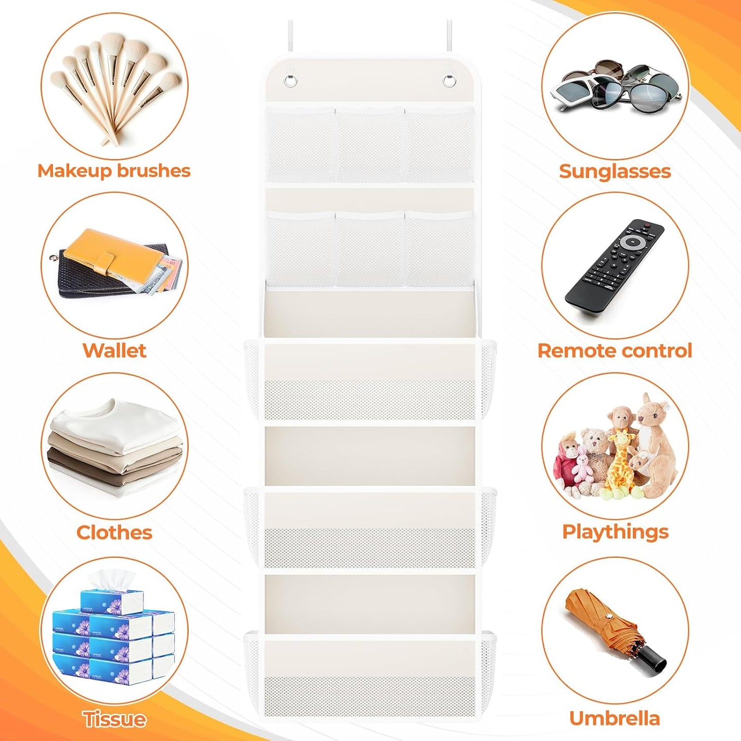 SpaceHacks 5-Tier Over the Door Organizer with Mesh Pockets, Baby Nursery Storage for Closet, Bathroom and Bedroom, Adjustable Hanging Closet Organizer for Cosmetics, Books and Essentials (Dark Grey)
