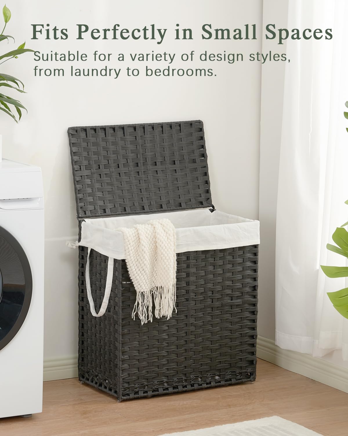 SETVSON Laundry Hamper with Lid Laundry Basket 132 L (35 Gal) Wicker Clothes Hamper, Handwoven Rattan Hamper with Handles and 4 Removable Liner Bags, 6 Mesh Bags for Laundry Bedroom Natural