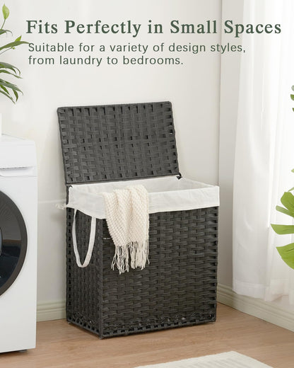 SETVSON Laundry Hamper with Lid Laundry Basket 132 L (35 Gal) Wicker Clothes Hamper, Handwoven Rattan Hamper with Handles and 4 Removable Liner Bags, 6 Mesh Bags for Laundry Bedroom Natural