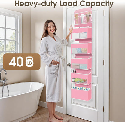 SpaceHacks 1 Pack Over The Door Organizer, Hanging Storage Organizer with Clear Window, 40lb Ultra Sturdy Large Capacity Room Organizer for Pantry Laundry Bathroom Nursery Closet Baby Essential (Grey)