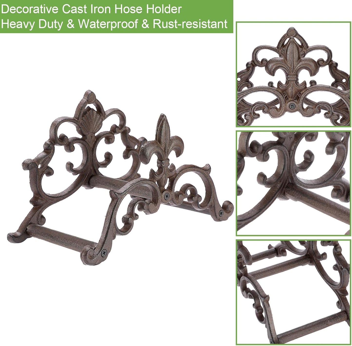 OwnMy Cast Iron Garden Hose Holder Heavy Duty Wall Mount Water Hose Reels Holder, Decorative Water Hose Hanger Garden Hose Storage Organizer Rack for Outdoor Lawn Yard, 10"L x 4.7"W x 6.5"H