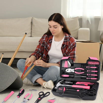 40PCS Tool Set , Small Tool Kit, General Household Tool Box for Home Repair, Ideal Gift Choice (Pink)