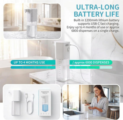 Automatic Foaming Soap Dispenser,Touchless Foam Soap Dispenser 4-Level Adjustable Electric, Auto Bathroom Kitchen Hand Soap Dispenser,12oz/350ml, Wall Mounted, Rechargeable