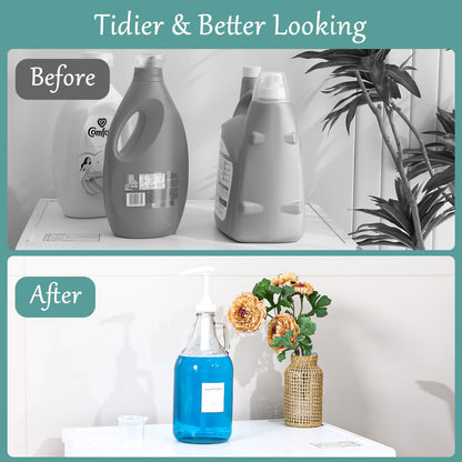 Glass Laundry Detergent Dispenser with Pump, 64OZ Liquid Laundry Soap Dispenser, Fabric Softener Dispenser Bottle for Laundry Room Organization and Storage, 1 Pack