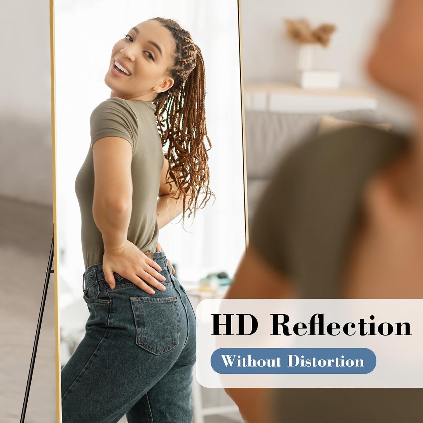 59"x16" Arched Full Length Mirror, Full Body Mirror with Leaning or Standing, Floor Standing Aluminum Frame for Bedroom, Livingroom, Cloakroom, Black