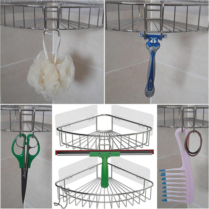 Shower Caddy With Hooks - Razor Holder and Loofah Hanger 2 Pack Silver