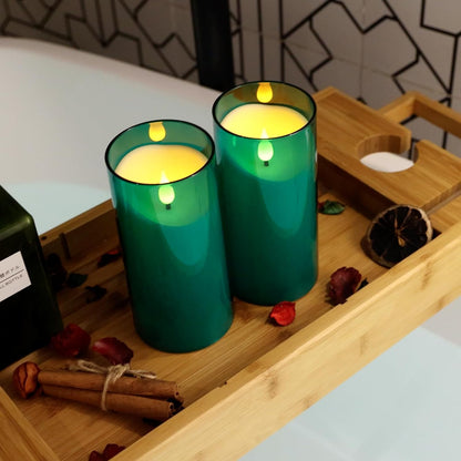 NURADA Flameless Candles with Remote Timer - Glass Real Wax 3D Wick LED Pillar Votive Candle Set Battery Operated Flickering Light for Home Christmas Decoration - White 3 Pack