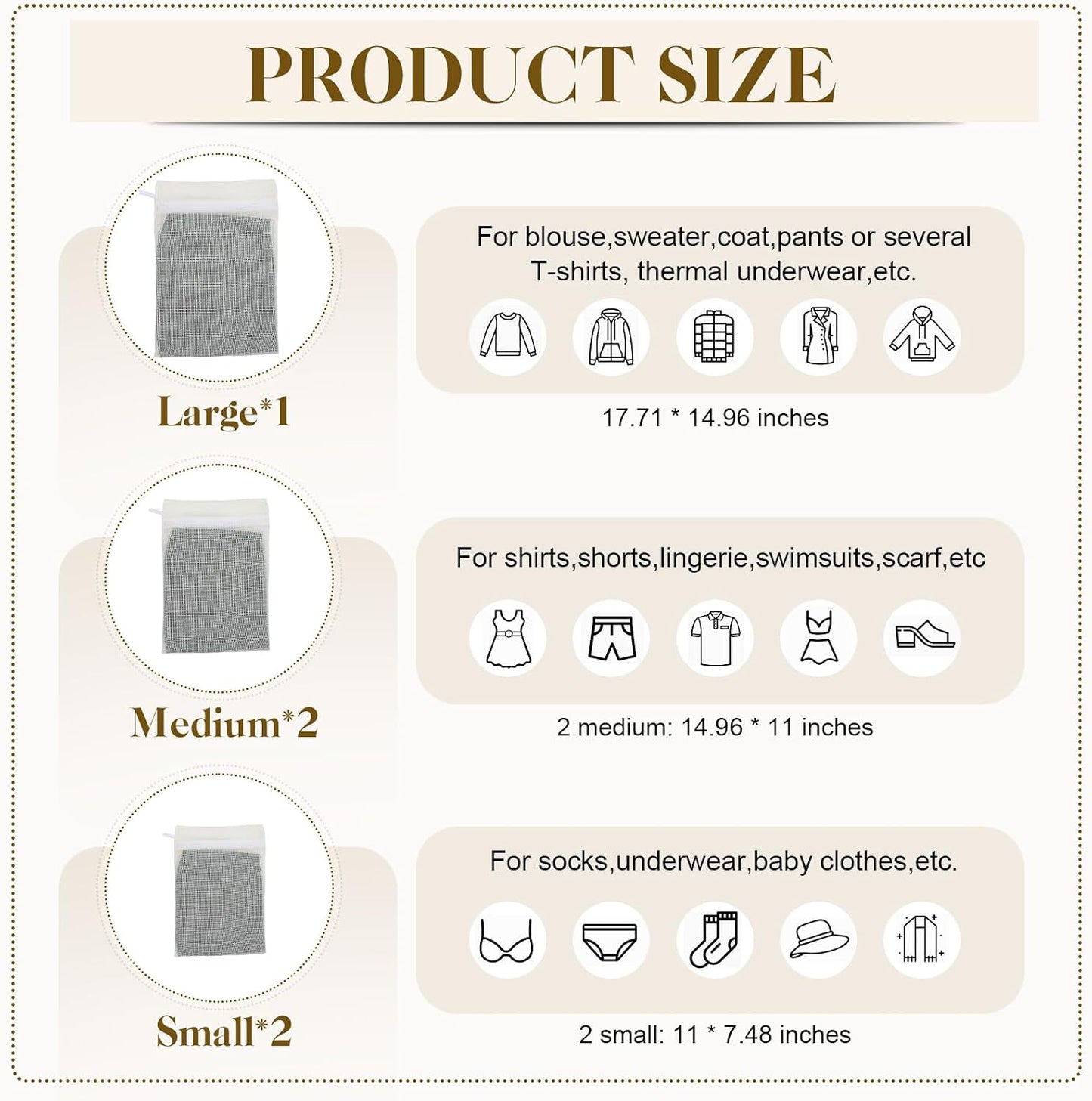 6-Piece Bag, Durable Cotton Mesh Laundry Bag, Sturdy Zipper, Breathable Mesh, Exquisite Laundry Bag for Underwear, Clothes, Pants, Shoes and Socks
