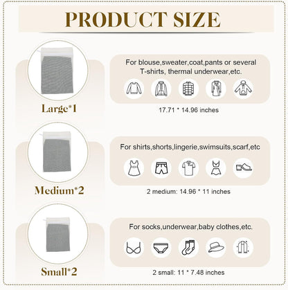 6-Piece Bag, Durable Cotton Mesh Laundry Bag, Sturdy Zipper, Breathable Mesh, Exquisite Laundry Bag for Underwear, Clothes, Pants, Shoes and Socks