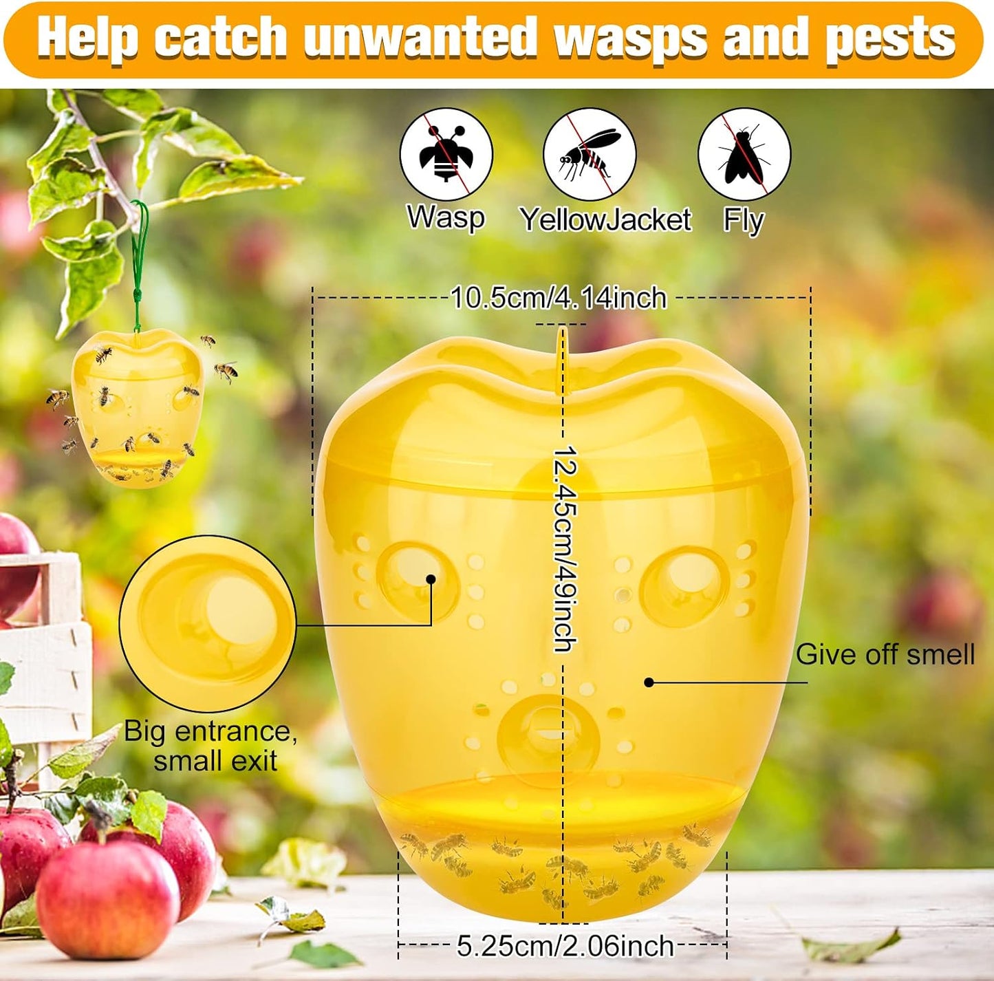 Wasp Trap, Yellow Jacket Trap Outdoor Hanging, Reusable Hornet and Wasp Catcher Traps for Outside, 2 Pack - Orange