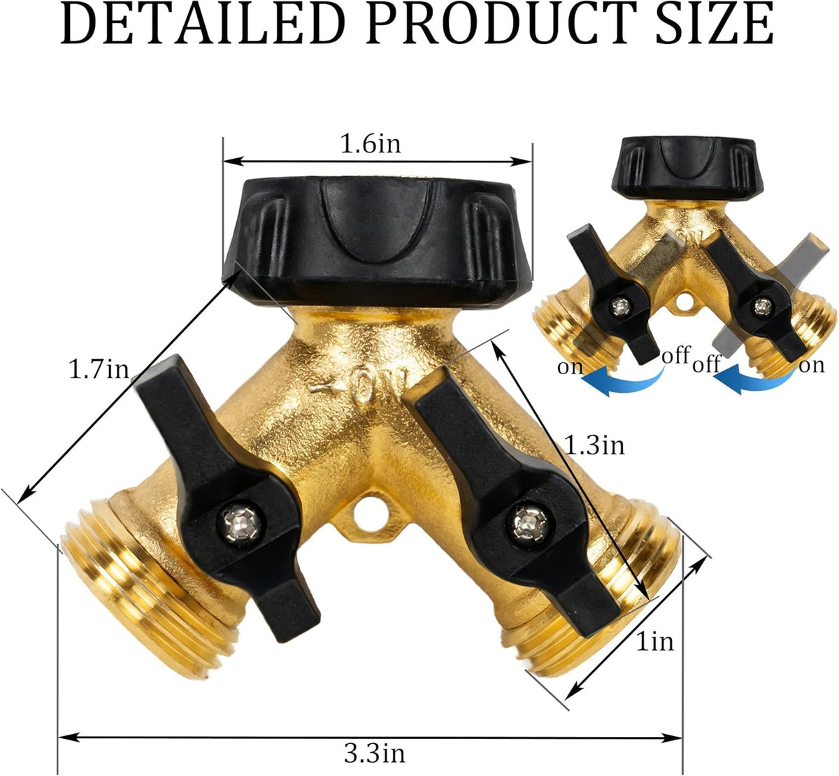 Hourleey Brass Garden Hose Splitter 2 Way, 3/4 Inch Hose Connector Tap Splitter, Hose Y Splitter, Hose Spigot Adapter 2 Valves with Extra Rubber Washers