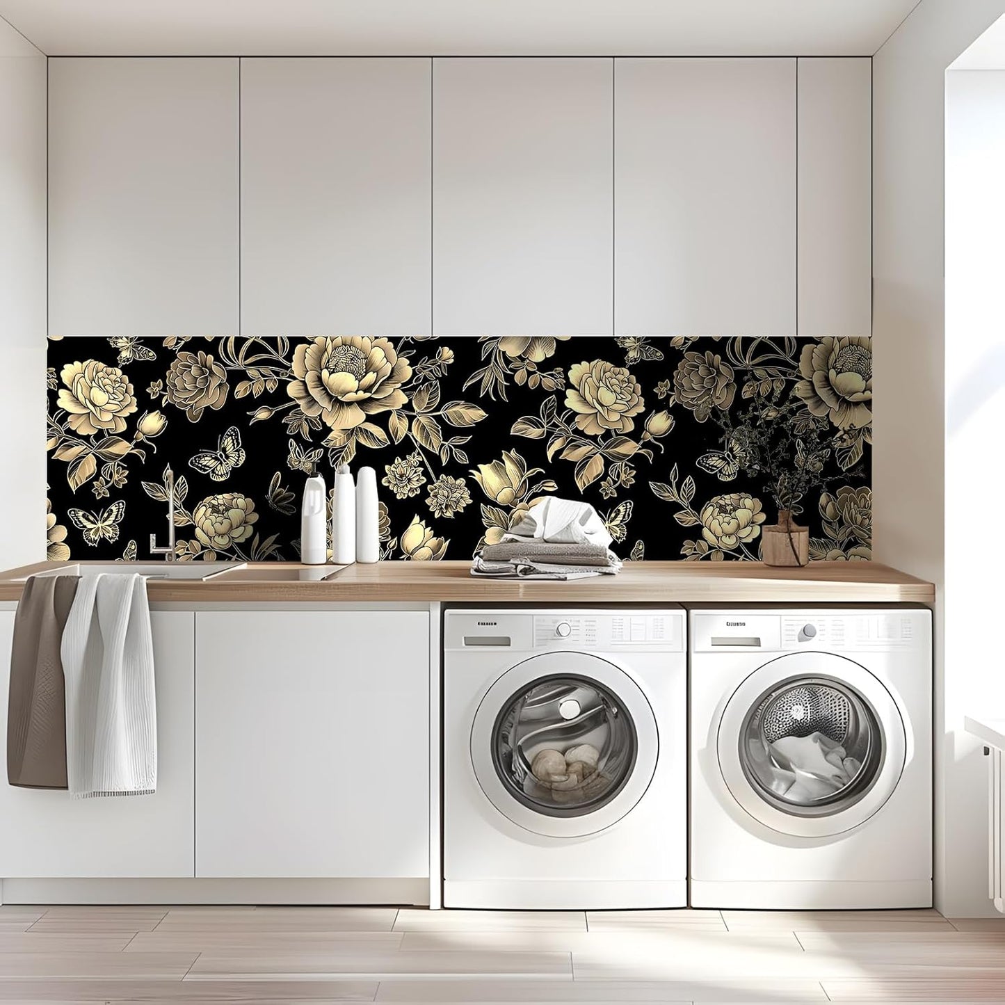 Peel and Stick Wallpaper, Soft Wildflower Botanical Contact Paper, PVC Vinyl Removable Wall Covering, Waterproof Easy-Clean, No Residue Renter Friendly, Neutral Decor, 39.4x17.3 in (Flowers2)