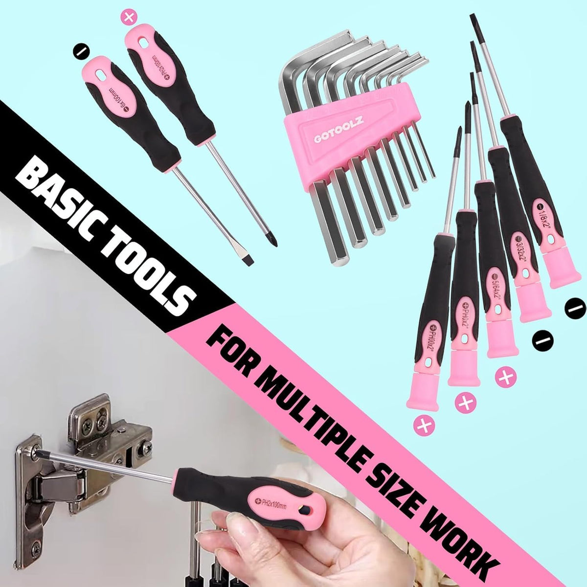 269-Piece Home Tool Set, General Household Repairing Tool Kit with Storage Bag, Basic Hand Tool Kit Set for Home Maintenance, DIY and Crafts(Pink)