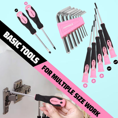 269-Piece Home Tool Set, General Household Repairing Tool Kit with Storage Bag, Basic Hand Tool Kit Set for Home Maintenance, DIY and Crafts(Pink)