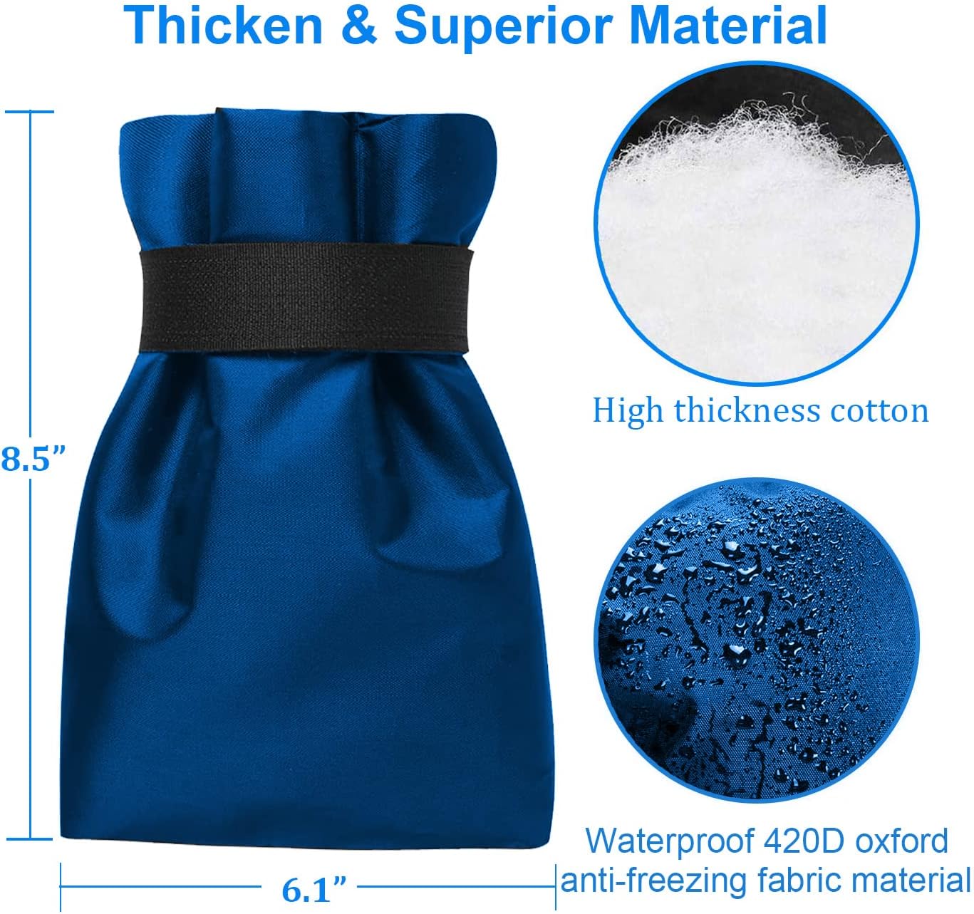 Outdoor Faucet Covers for Winter Freeze Protection, Upgraded Thicken 8.5" H x 6.1" W Outside Garden Faucet Socks for Winter Waterproof Reusable Hose Bibs Insulated Spigot Cover, 2 Pack Black
