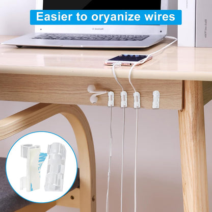Jiozermi 60 Pcs Self Adhesive White Cable Clips, Cable Wire Management Clips with 3M Adhesive Wall Wire Holder Cord Management for Desk, Wall, TV, Car Dash Cam, RV, Ethernet, PC, Christmas Light