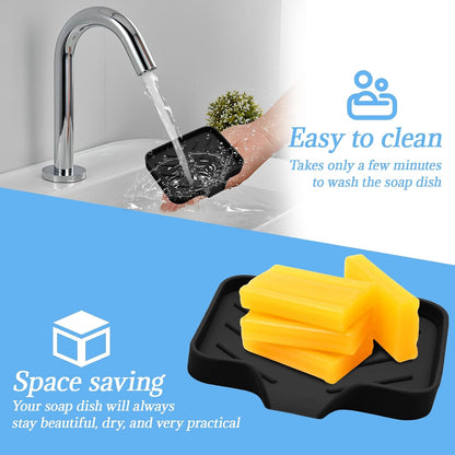 BokWin Silica Gel Soap Dish with Drain, Grey, 4.8x3.5 Inch | 1 Pack, Self Draining Soap Tray, For Shower, Bathroom and Kitchen, Sink Organizer, Bar Soap Holder