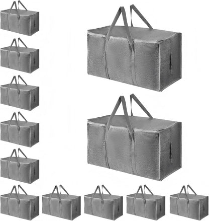 8 Pack-Extra Large Heavy Duty Moving Bags - Waterproof Storage Totes with Handles & Zippers, Foldable for College Dorm, Storage (Clear)