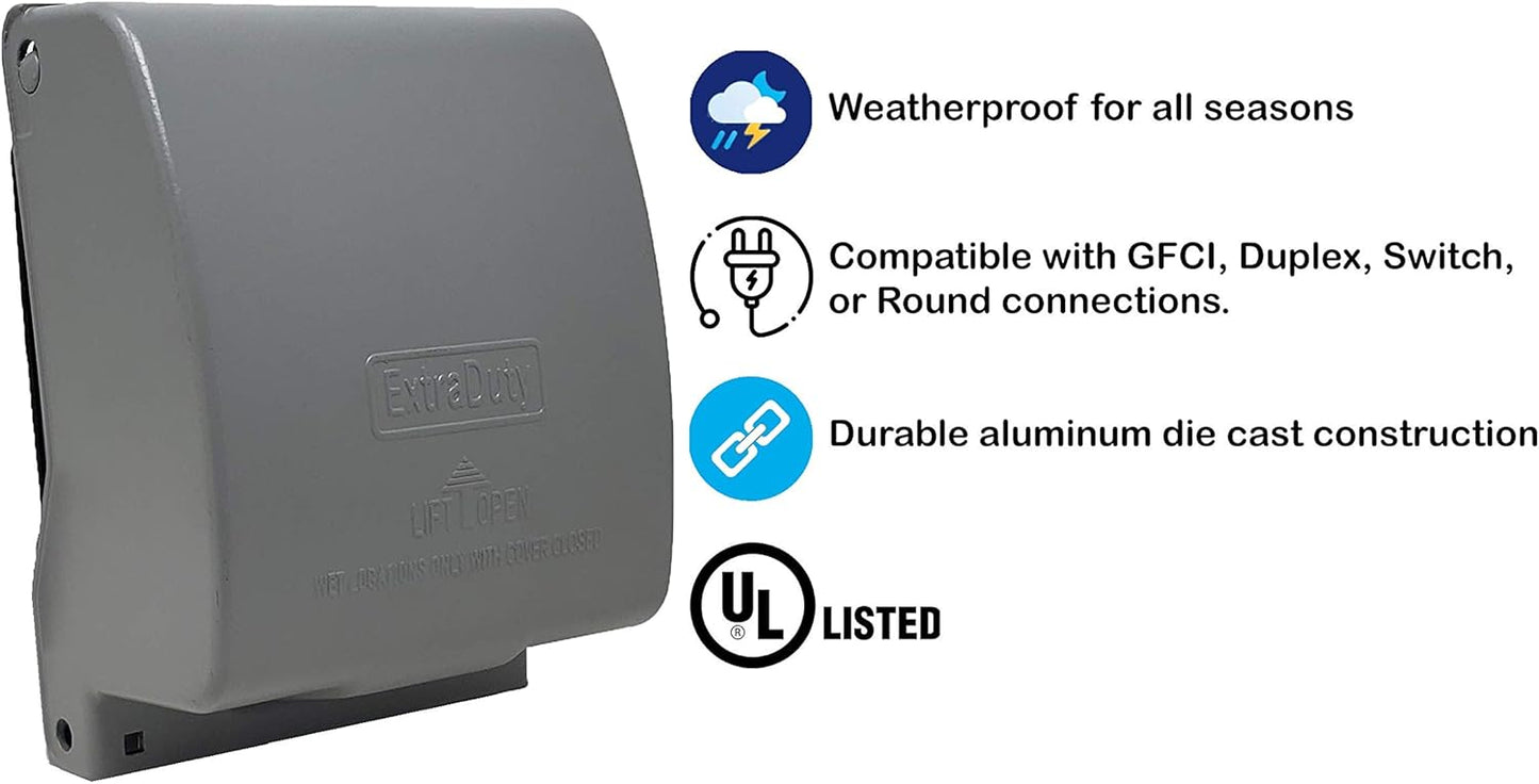 Sealproof 1-Gang Vertical Metal Weatherproof Lockable While In Use Outdoor Outlet Receptacle Cover, 7-in-1 Configurations