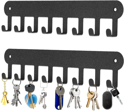 2 Pack Key Holder Wall Mount, Wall Mount Key Holder, Key Hooks Hanging Keys, Key Hanger with 8 Hooks, No-Drill Decorative White Key Rack for Living Room, Kitchen, or Bathroom