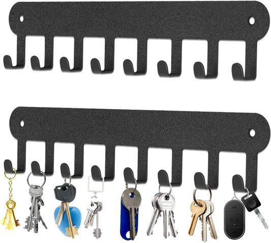 2 Pack Key Holder Wall Mount, Wall Mount Key Holder, Key Hooks Hanging Keys, Key Hanger with 8 Hooks, No-Drill Decorative White Key Rack for Living Room, Kitchen, or Bathroom