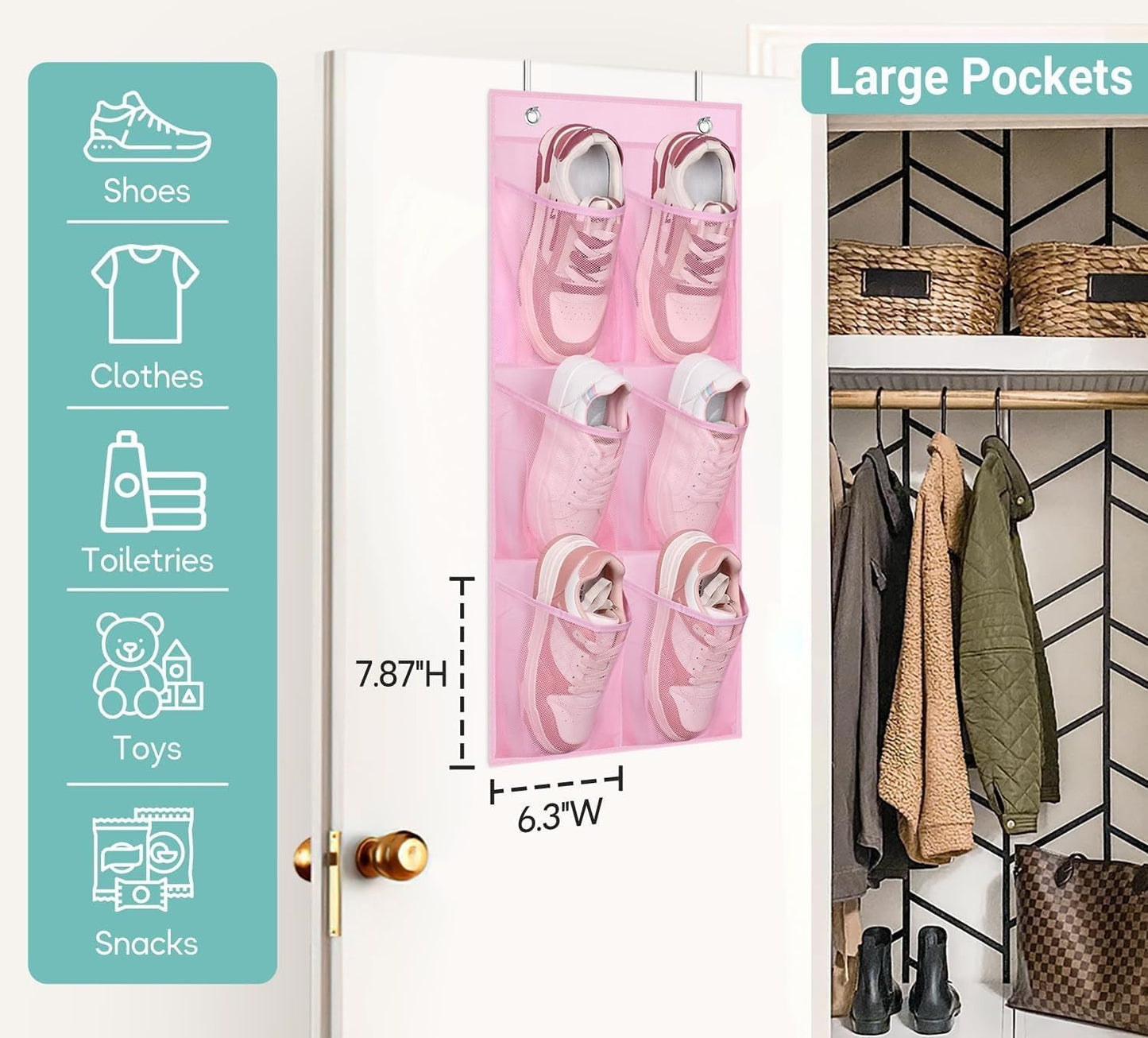 KIMBORA 2 Packs Narrow Over the Door/Wall Shoe Organizer Cruise, Small Hanging Shoe Rack for Closet with Clear Mesh Pocket for Bathroom, RV, Pantry, Camping (White)