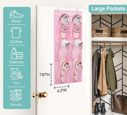KIMBORA 2 Packs Narrow Over the Door/Wall Shoe Organizer Cruise, Small Hanging Shoe Rack for Closet with Clear Mesh Pocket for Bathroom, RV, Pantry, Camping (White)