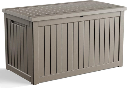 30 Gallon Outdoor Deck Box, Lockable Waterproof Outdoor Storage Boxes For Garden Tools,Indoor Cushions,Accessories Outside Storage Resin Weatherproof Container(Black)