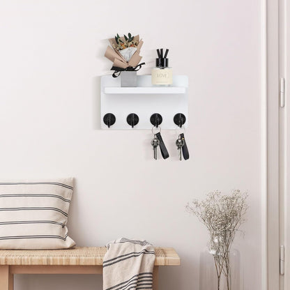 Nekon Key Holder Wall Mount, 8.5 Inch Small Home Decor Wooden Wall Organizer with 4 Hooks and Shelf, Wall Decor for Living Room Entryway Kitchen (Brown)
