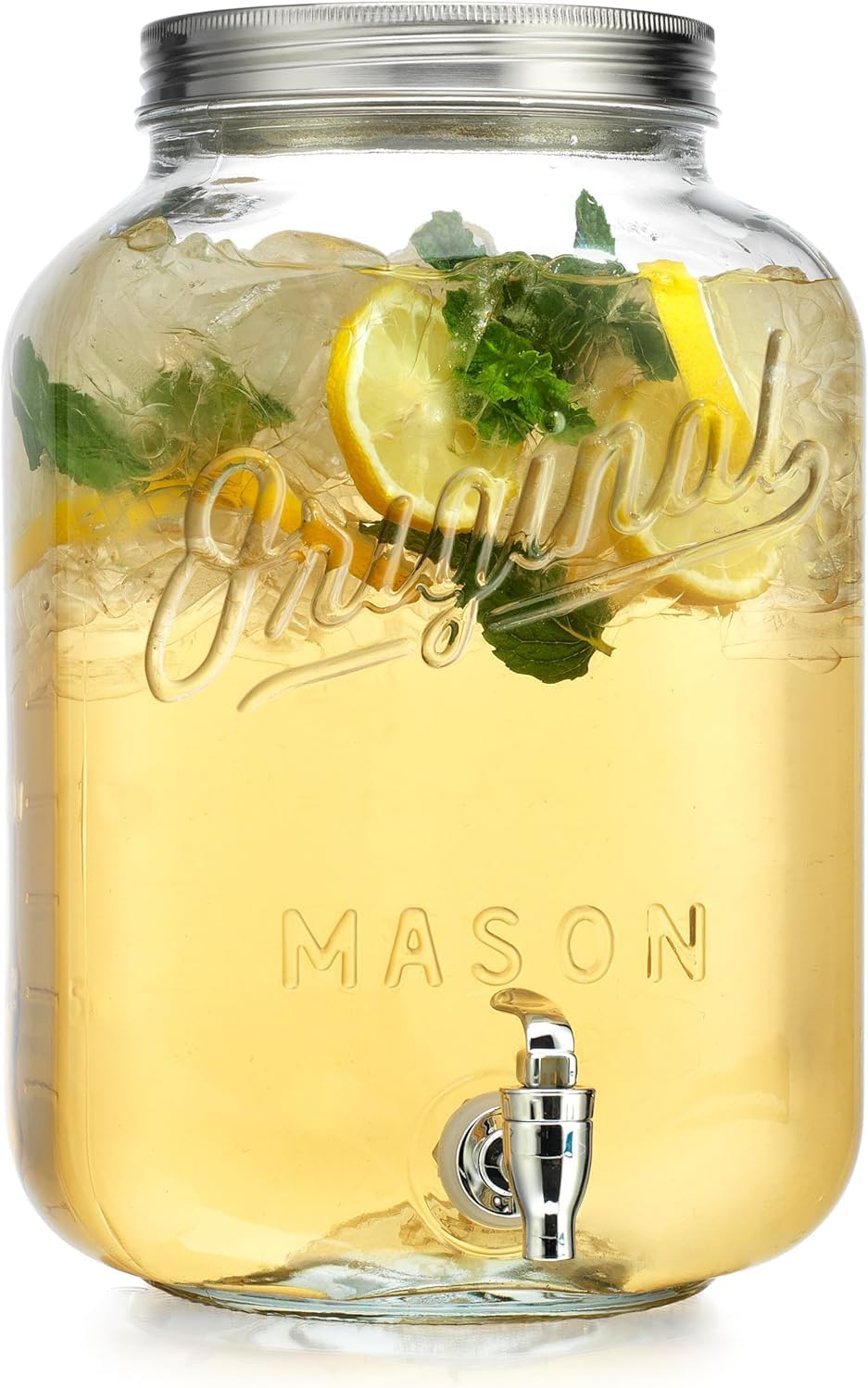 2 GALLON Glass Drink Dispensers for Parties, Original Mason Ice Beverage Dispensers, Glass Water Dispenser with Spigot, Laundry Detergent Dispenser, Lemonade Dispenser