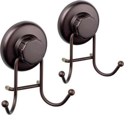 HASKO Suction Cup Hooks for Shower Wall, Removable Towel Hooks for bathrooms, Includes Optional No Drill Adhesive Mount for Inside Shower, Rustproof Stainless Steel - 2 Pack, Bronze