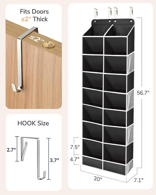 ULG Over The Door Shoe Organizer for Closet Fit 24-32 Pairs with Large Deep Pockets, Narrow Shoe Rack for Door Hanging Boots Storage, Black