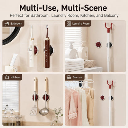 3Pcs Multi-Purpose Magnetic Drill-Free Wall Hooks, Clothes Drying Pole & Electric Toothbrush Storage Holder, Rust-Resistant Mop Organizer for Bathroom Balcony Laundry Room