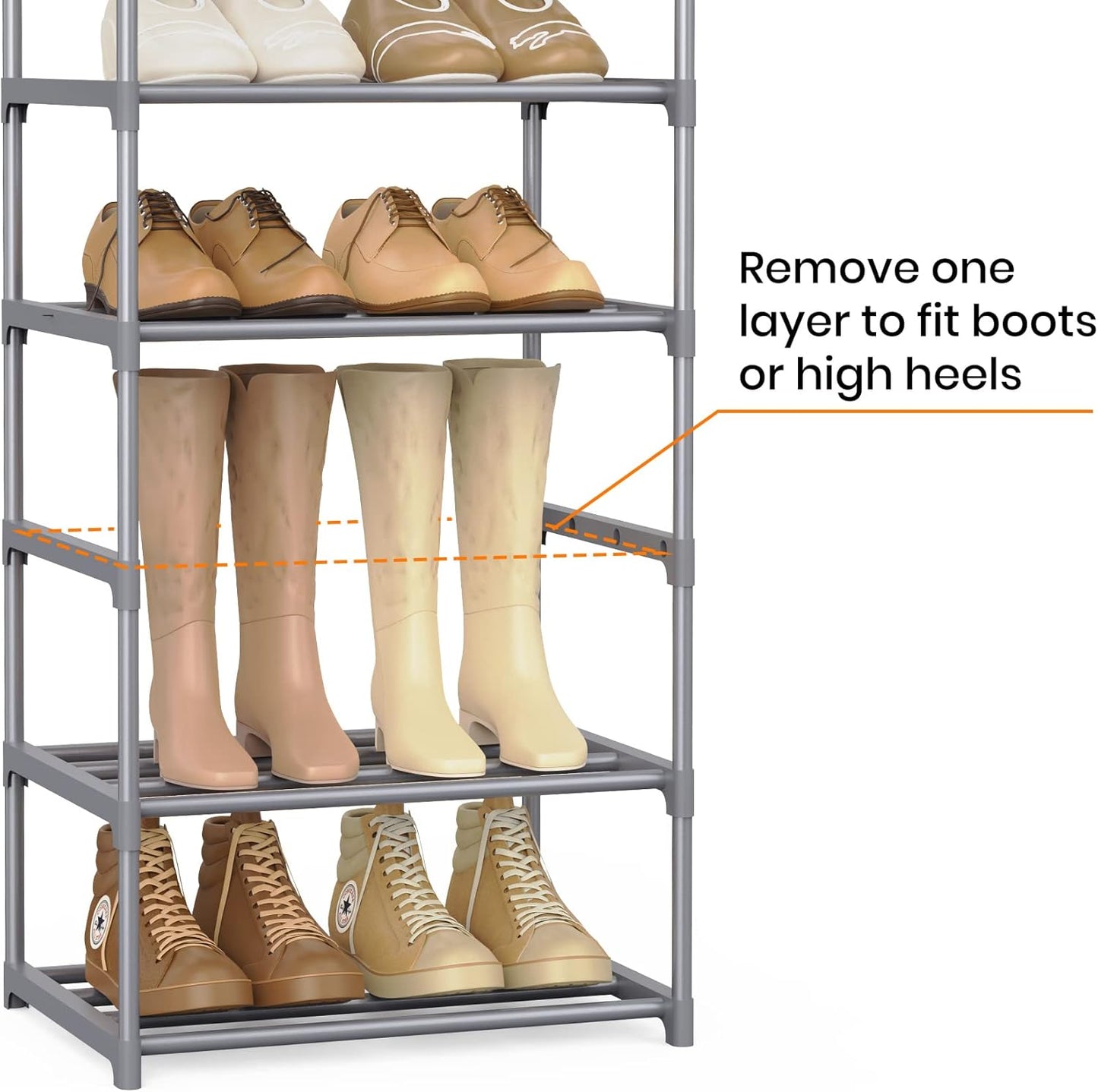 Narrow Shoe Rack 10 Tiers Tall Shoe Rack for Entryway Closet 20 24 Pairs Shoe & Boots Organizer Storage Shelf Durable Black Metal Stackable Shoe Cabinet with Hooks, 17.1D x 11.8W x 78.7H in