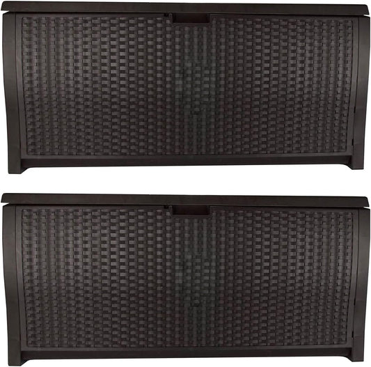 Suncast DBW9200 99 Gallon Outdoor Wicker resin Patio Storage Chest Bin with Handles for Patio, Garden, Garage, or Pool for All Weather, Mocha