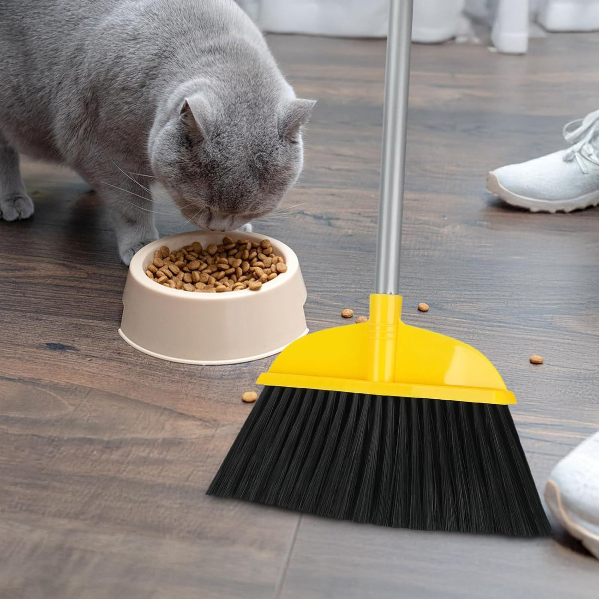 Indoor Broom for Floors 55” Soft Bristle Brooms for Sweeping Indoor/Outdoor to Clean Kitchen, Lobby, Office, Hardwood, Tile, Concrete, Patio, Deck-Yellow