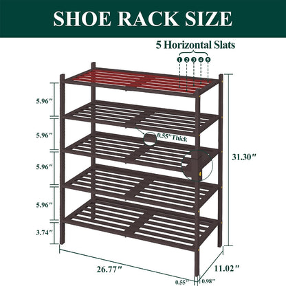 Smiry Bamboo Shoe Rack, 3 Tier Free Standing Wooden Shoe Organizer, Stackable Wood Shoe Storage Shelf for Closet, Entryway, 5 Horizontal Slats, 26.8"x11"x18.3", Natural