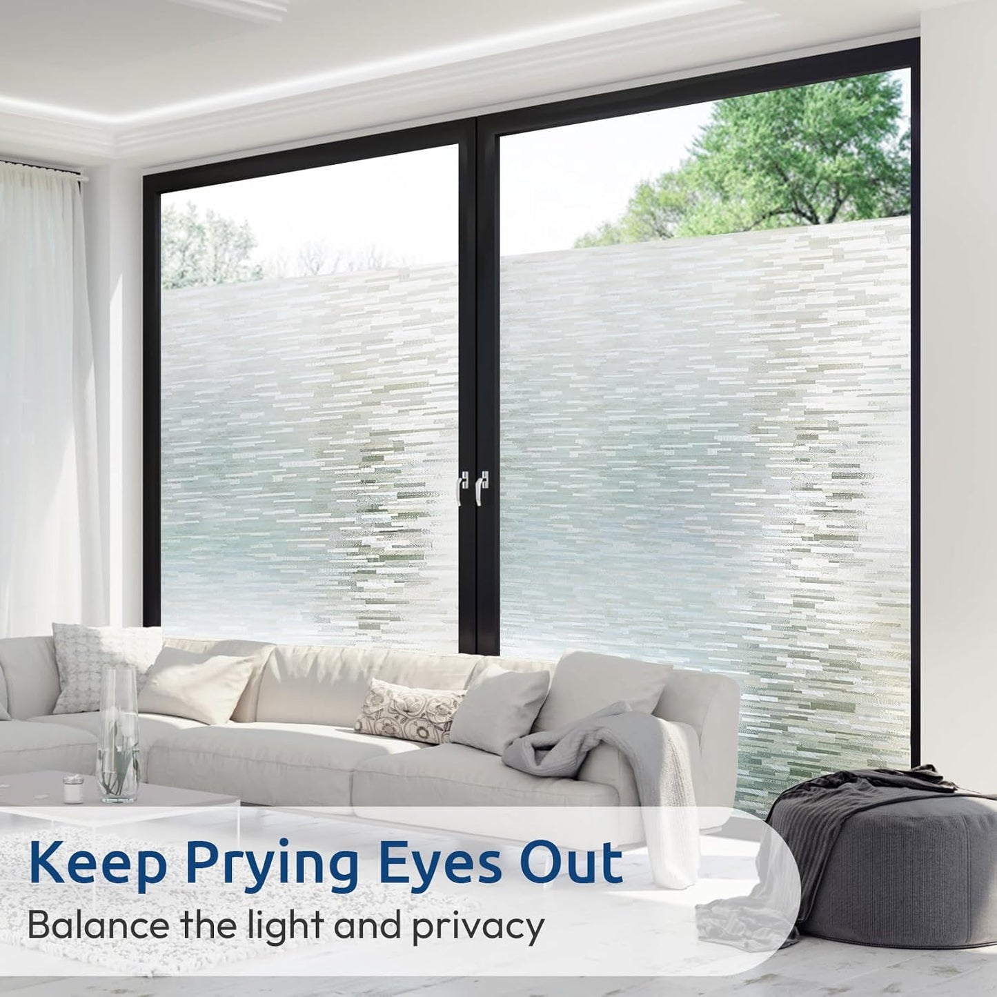 rabbitgoo Window Privacy Film Frosted Glass Film Removable Vinyl Door Coverings UV Blocking Decorative Static Cling Non-Adhesive Window Clings Sticker for Home Decor, 17.5 x 78.7 Inches