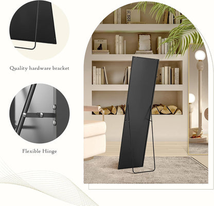 59"x16" Arched Full Length Mirror, Full Body Mirror with Leaning or Standing, Floor Standing Aluminum Frame for Bedroom, Livingroom, Cloakroom, Black