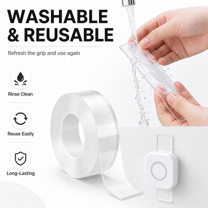 Double Sided Nano Tape, Clear, Removable, No Residue, Reusable, 300cm/9.85 Ft Roll, for Wall Hanging, Posters, Carpet, Home Decoration 4pack